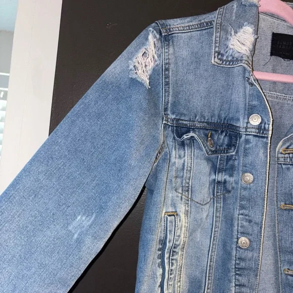Charlotte Russe Blue Distressed Jean Jacket - Picture 2 of 3